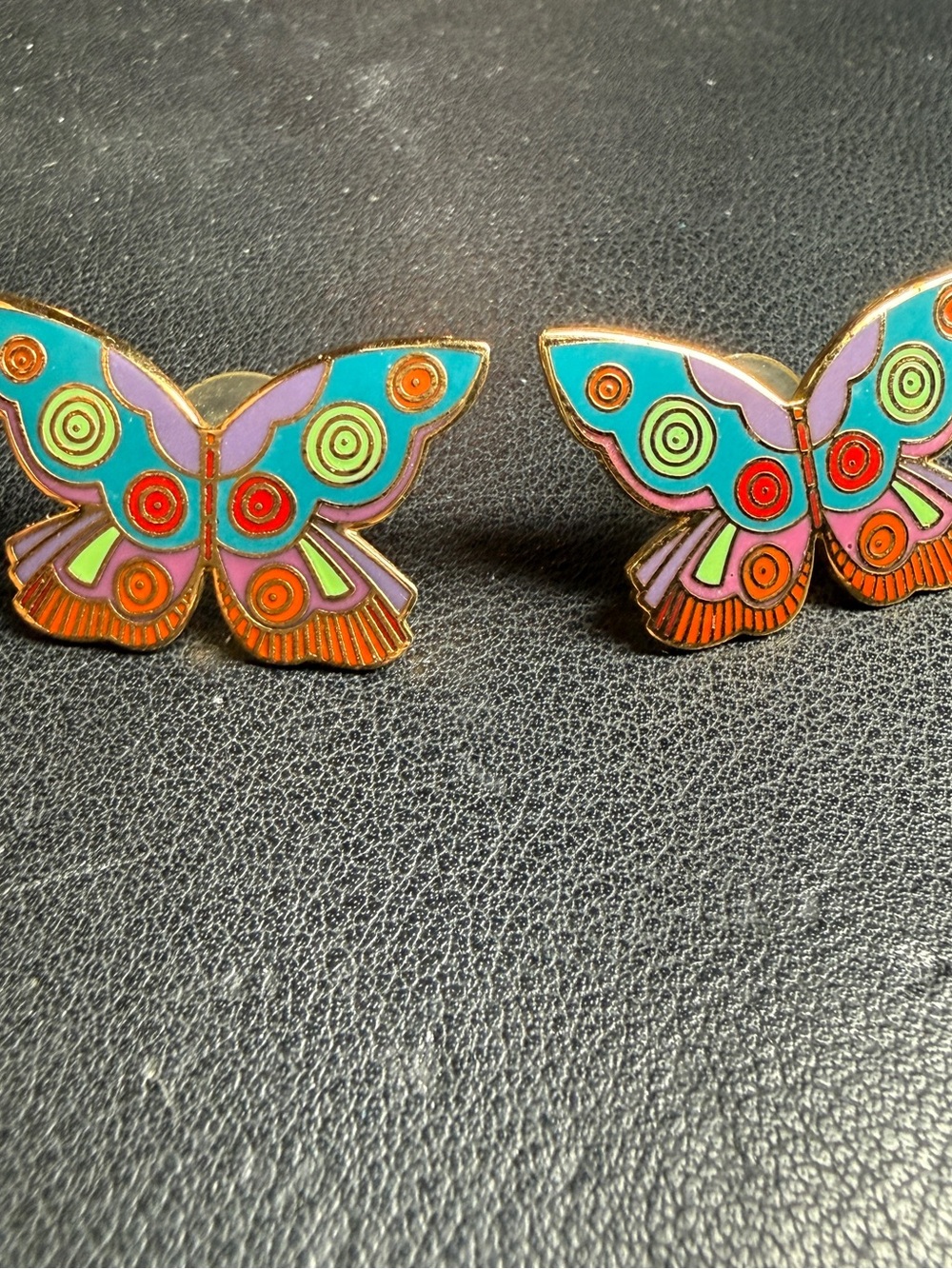 80s Laurel Burch "Summer Butterfly" Earrings, Gold Plated Cloisonne' Enamel